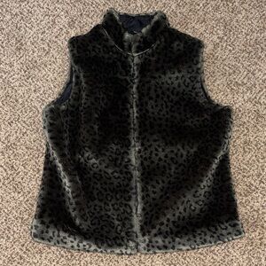Green Leopard Print Faux Fur Vest Small